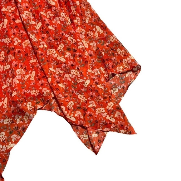 Sam Edelman Orange Floral Print Sleeveless Smocked Handkerchief Midi Dress 12 - Picture 3 of 8